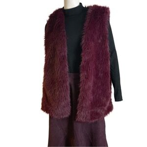Y2K Oversized Soft Luxurious Faux Fur Vest in Rich Burgundy Boho 70s Glam NWOT
